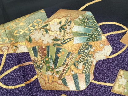 平和屋着物●漆工芸作家　金森一博　黒留袖　百人一首　暈し染め　金彩　正絹　逸品　CABG8513th