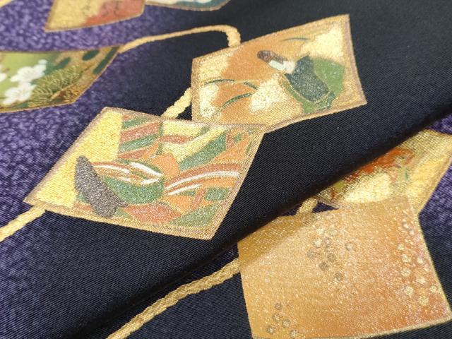 平和屋着物●漆工芸作家　金森一博　黒留袖　百人一首　暈し染め　金彩　正絹　逸品　CABG8513th