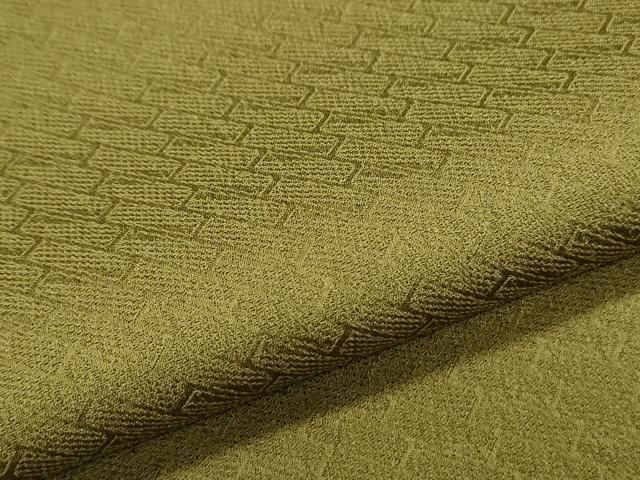 平和屋着物●染色作家　斉藤三才　色無地　瓦地紋　国防色　正絹　逸品　CABG8515th