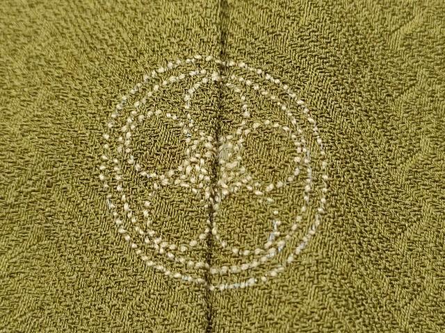 平和屋着物●染色作家　斉藤三才　色無地　瓦地紋　国防色　正絹　逸品　CABG8515th