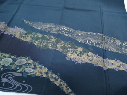平和屋着物●訪問着　草花文　暈し染め　金彩　正絹　逸品　CABG8528th