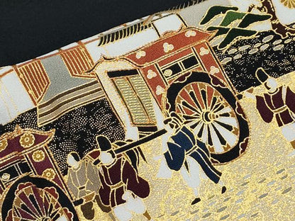 平和屋着物●松尾光琳　黒留袖　駒刺繍　公家行列図　金彩　正絹　逸品　CABG8532