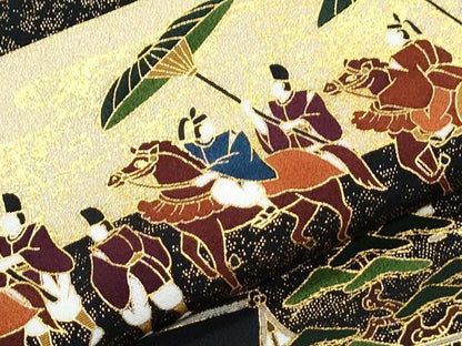 平和屋着物●松尾光琳　黒留袖　駒刺繍　公家行列図　金彩　正絹　逸品　CABG8532