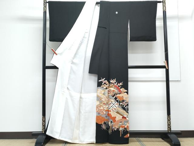 平和屋着物■豪華黒留袖 駒刺繍 地紙飛鶴風景文 金彩 三越扱い 正絹 逸品 CABG8542th