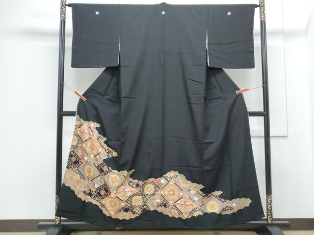 平和屋着物■豪華黒留袖 駒刺繍 正倉院天井鳳凰花文 金彩 正絹 逸品 CABG8544th