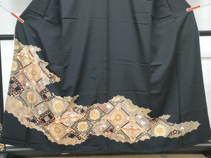 平和屋着物■豪華黒留袖 駒刺繍 正倉院天井鳳凰花文 金彩 正絹 逸品 CABG8544th