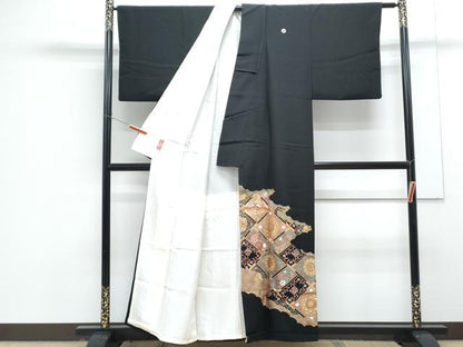 平和屋着物■豪華黒留袖 駒刺繍 正倉院天井鳳凰花文 金彩 正絹 逸品 CABG8544th
