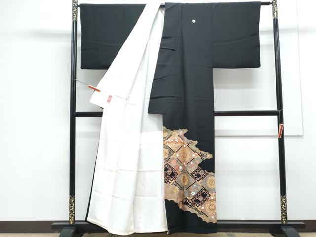 平和屋着物■豪華黒留袖 駒刺繍 正倉院天井鳳凰花文 金彩 正絹 逸品 CABG8544th