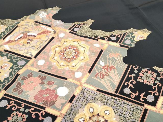 平和屋着物■豪華黒留袖 駒刺繍 正倉院天井鳳凰花文 金彩 正絹 逸品 CABG8544th