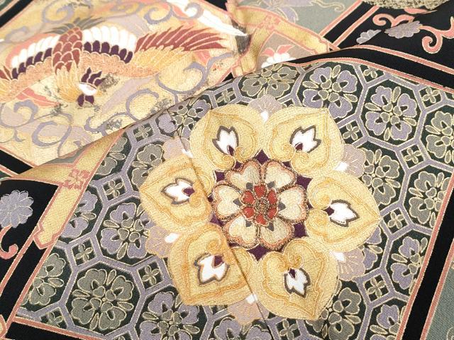 平和屋着物■豪華黒留袖 駒刺繍 正倉院天井鳳凰花文 金彩 正絹 逸品 CABG8544th