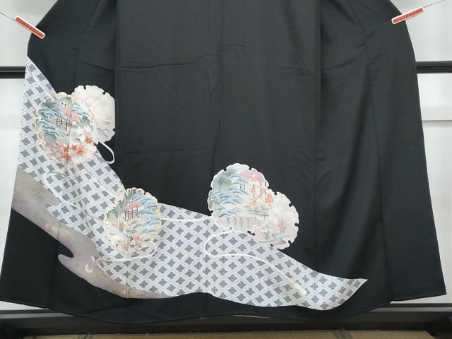 平和屋着物■豪華黒留袖 駒刺繍 雪輪風景文 金彩 正絹 逸品 CABG8546th