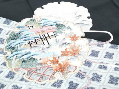 平和屋着物■豪華黒留袖 駒刺繍 雪輪風景文 金彩 正絹 逸品 CABG8546th