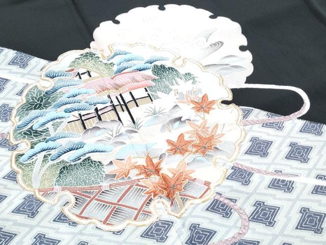 平和屋着物■豪華黒留袖 駒刺繍 雪輪風景文 金彩 正絹 逸品 CABG8546th