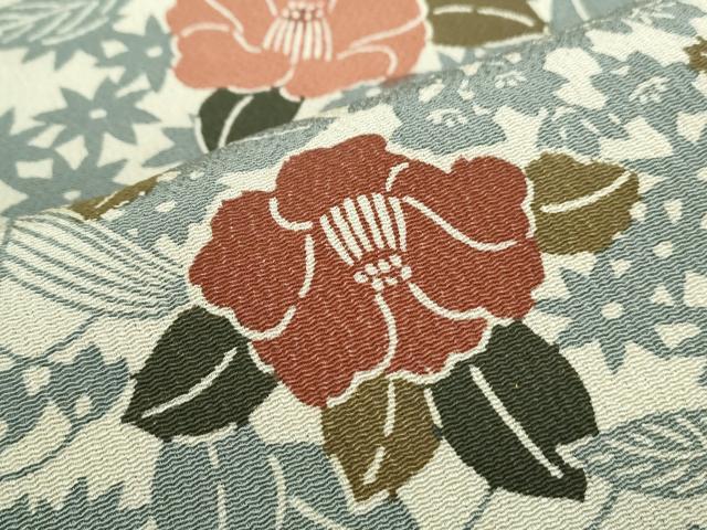 平和屋着物■上質な小紋　型染め　草花文　鬼しぼ縮緬　正絹　逸品　CABG8548th