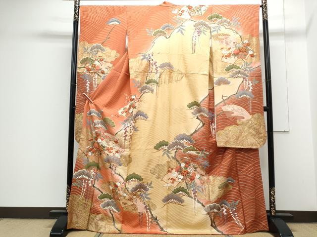 平和屋着物■豪華振袖 地紙草花文 暈し染め 金彩 正絹 逸品 CABG8552th
