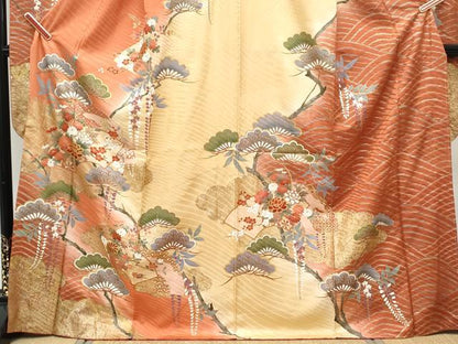 平和屋着物■豪華振袖 地紙草花文 暈し染め 金彩 正絹 逸品 CABG8552th
