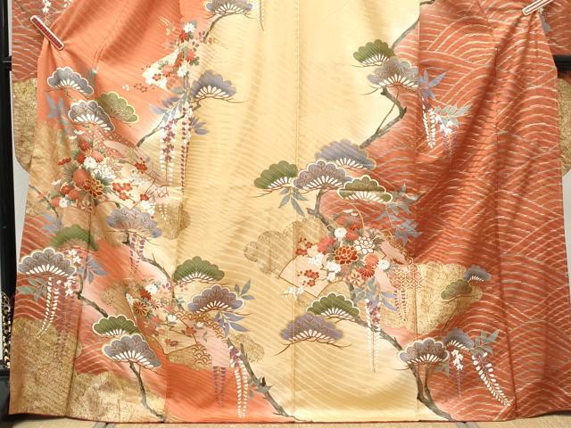 平和屋着物■豪華振袖 地紙草花文 暈し染め 金彩 正絹 逸品 CABG8552th