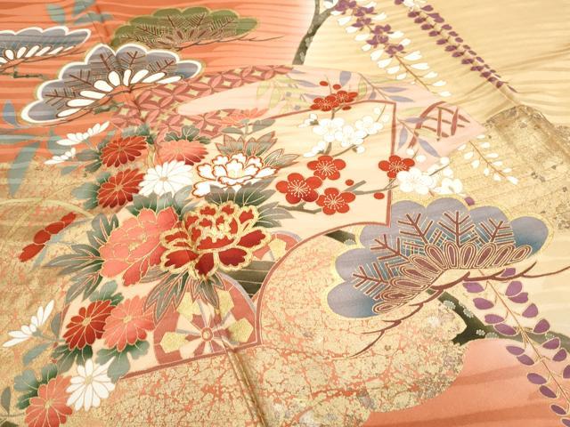 平和屋着物■豪華振袖 地紙草花文 暈し染め 金彩 正絹 逸品 CABG8552th