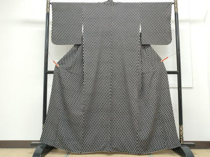 平和屋着物■上質な小紋 籬文 黒地 正絹 逸品 CABG8555th