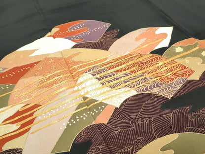 平和屋着物■豪華黒留袖 作家物 駒刺繍 吉祥地紙文 金銀彩 三越扱い 正絹 逸品 CABG8560th