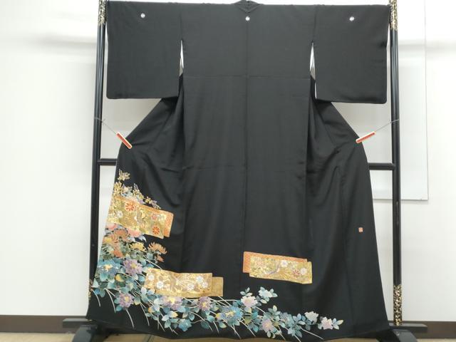平和屋着物■豪華黒留袖 作家物 駒刺繍 鳳凰花文 金彩 正絹 逸品 CABG8563th