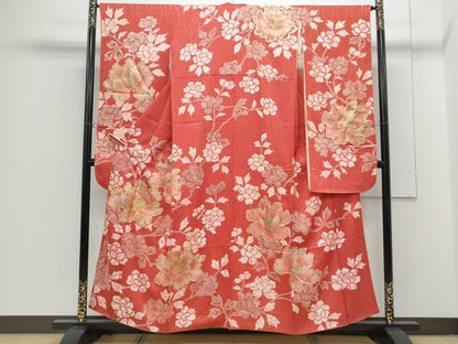 平和屋着物■豪華振袖　駒刺繍　草花文　正絹　逸品　CABG8564th