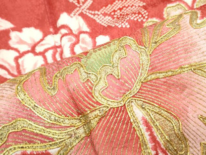 平和屋着物■豪華振袖　駒刺繍　草花文　正絹　逸品　CABG8564th