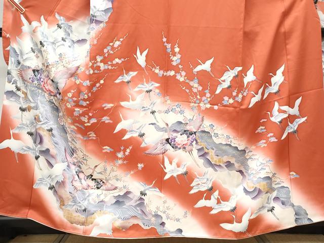 平和屋着物■豪華振袖 駒刺繍 飛鶴花文 暈し染め 金彩 正絹 逸品 CABG8565th