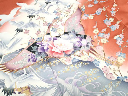 平和屋着物■豪華振袖 駒刺繍 飛鶴花文 暈し染め 金彩 正絹 逸品 CABG8565th