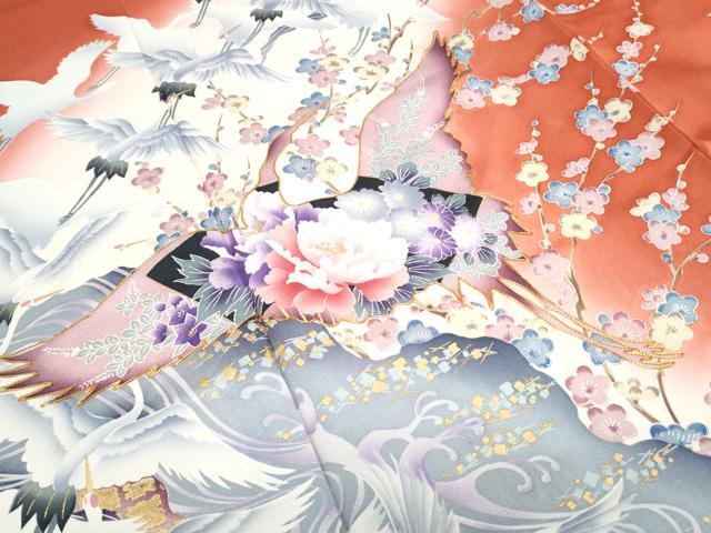 平和屋着物■豪華振袖 駒刺繍 飛鶴花文 暈し染め 金彩 正絹 逸品 CABG8565th