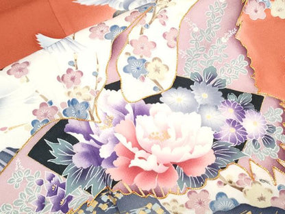 平和屋着物■豪華振袖 駒刺繍 飛鶴花文 暈し染め 金彩 正絹 逸品 CABG8565th