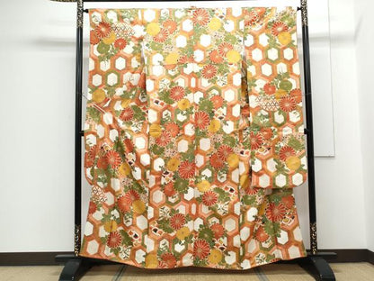 平和屋着物■豪華振袖 亀甲花文 金通し地 正絹 逸品 CABG8570th