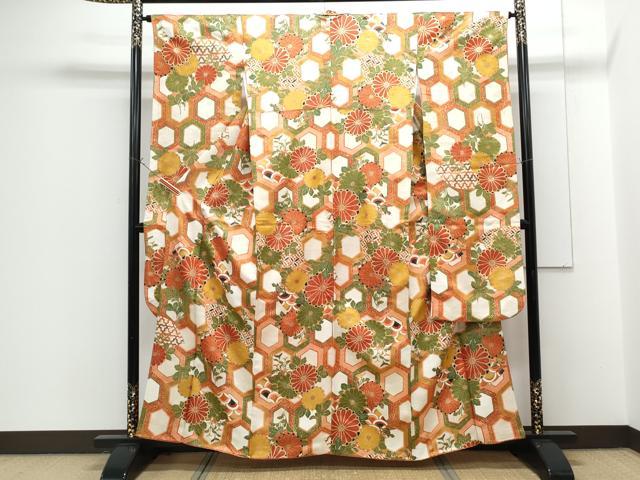 平和屋着物■豪華振袖 亀甲花文 金通し地 正絹 逸品 CABG8570th