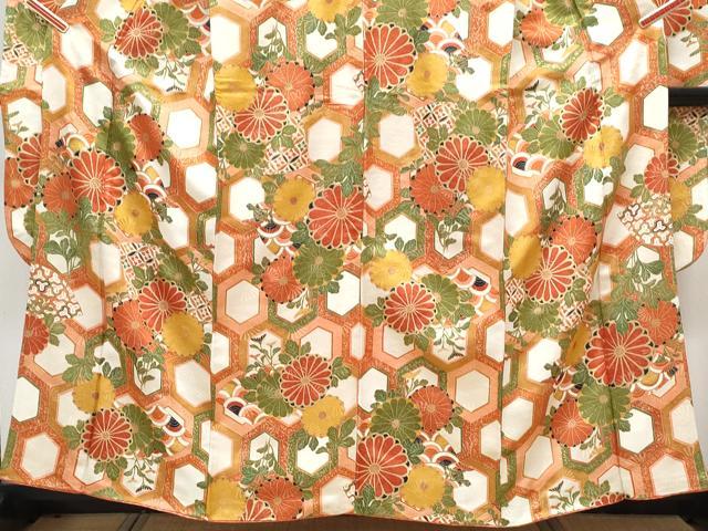 平和屋着物■豪華振袖 亀甲花文 金通し地 正絹 逸品 CABG8570th