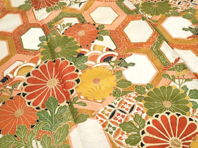 平和屋着物■豪華振袖 亀甲花文 金通し地 正絹 逸品 CABG8570th