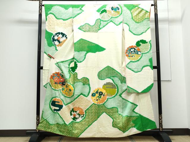 平和屋着物■豪華振袖 駒刺繍 絞り 雪輪花文 金彩 正絹 逸品 CABG8571th
