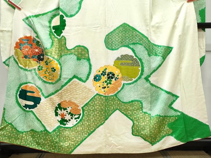 平和屋着物■豪華振袖 駒刺繍 絞り 雪輪花文 金彩 正絹 逸品 CABG8571th