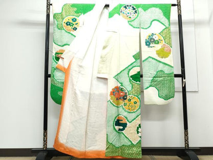 平和屋着物■豪華振袖 駒刺繍 絞り 雪輪花文 金彩 正絹 逸品 CABG8571th