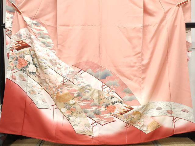 平和屋着物■豪華振袖　飛鶴風景花文　暈し染め　金銀彩　正絹　逸品　CABG8572th