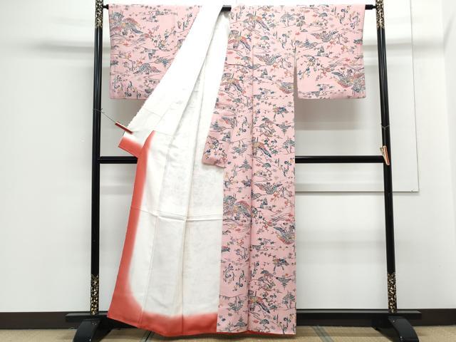 平和屋着物■上質な小紋 型染め 流水花文 正絹 逸品 CABG8575th
