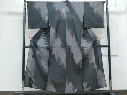 平和屋着物＊夏物　お召　紗　間道　黒地　正絹　逸品　CABG8576th