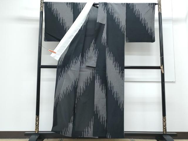 平和屋着物＊夏物　お召　紗　間道　黒地　正絹　逸品　CABG8576th
