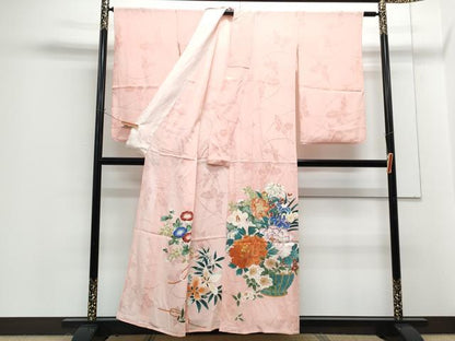 平和屋着物＊夏物　訪問着　舞蝶紋紗　花籠文　金彩　正絹　逸品　CABG8578th