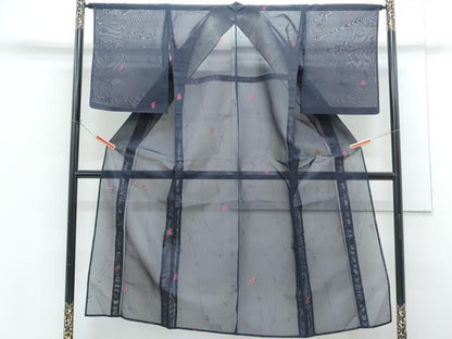 平和屋着物＊夏物　小紋　紗　草花文　正絹　逸品　CABG8582th