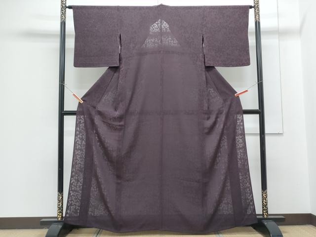 平和屋着物＊夏物　色無地　草花紋紗　似せ紫色　三越扱い　洗える着物　CABG8586th