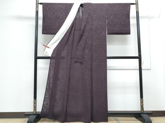 平和屋着物＊夏物　色無地　草花紋紗　似せ紫色　三越扱い　洗える着物　CABG8586th