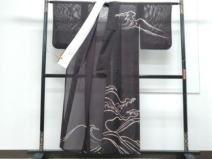 平和屋着物＊夏物　訪問着　絽　立波文　銀彩　正絹　逸品　CABG8593th