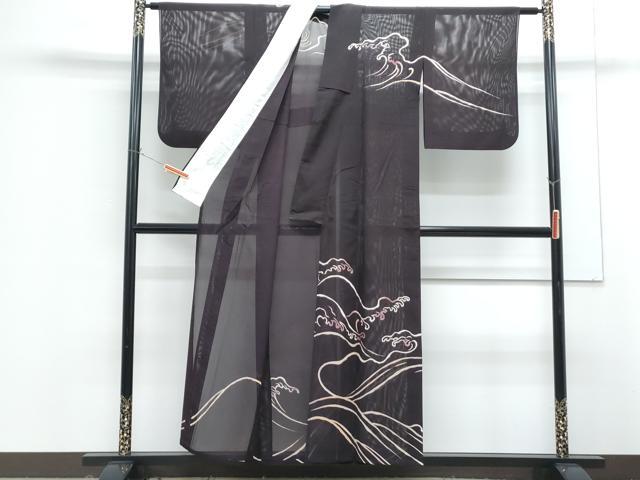 平和屋着物＊夏物　訪問着　絽　立波文　銀彩　正絹　逸品　CABG8593th