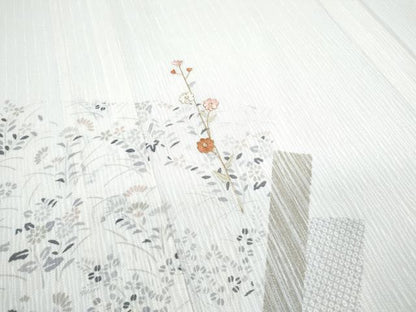 平和屋着物＊夏物　訪問着　紗　刺繍　色紙重ね花文　金糸　正絹　逸品　CABG8594th