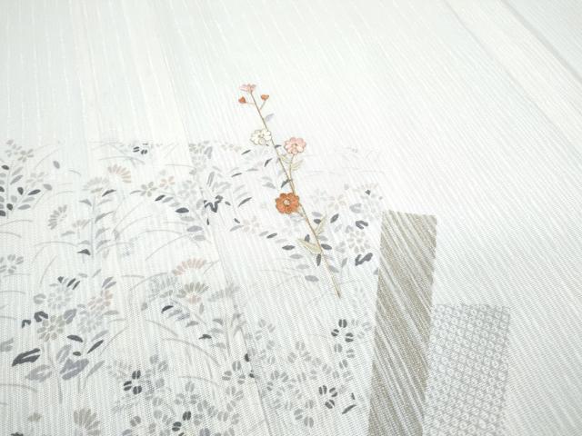 平和屋着物＊夏物　訪問着　紗　刺繍　色紙重ね花文　金糸　正絹　逸品　CABG8594th
